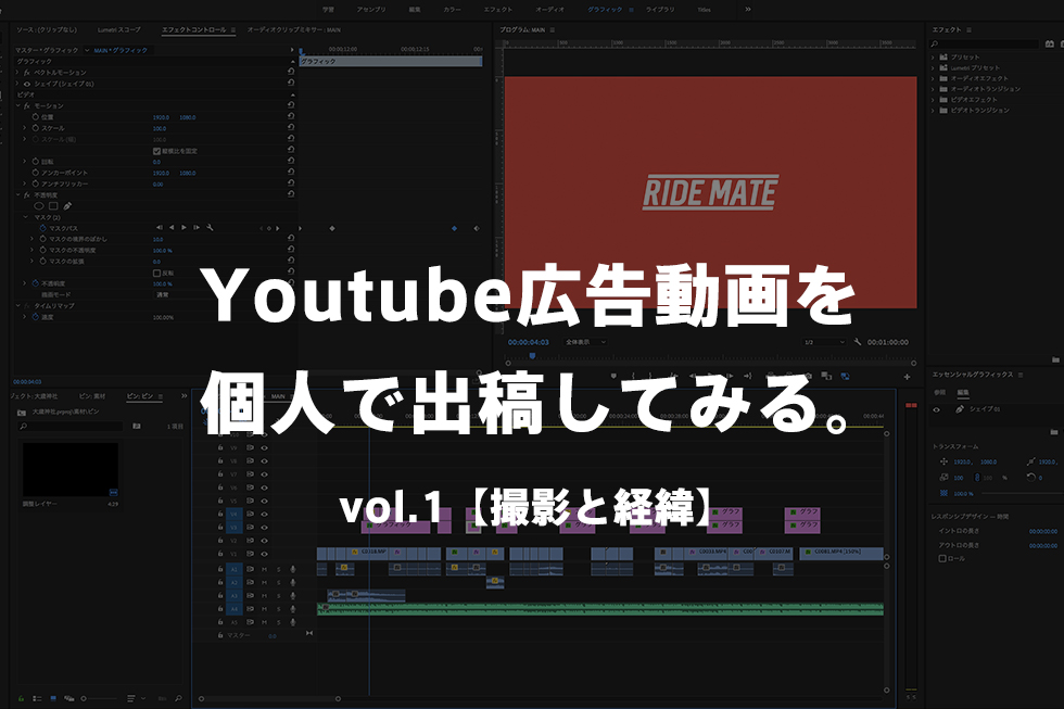 【撮影・経緯】個人でYoutube広告に載せる用のRIDEMATEのプロモーションムービー作るよ!